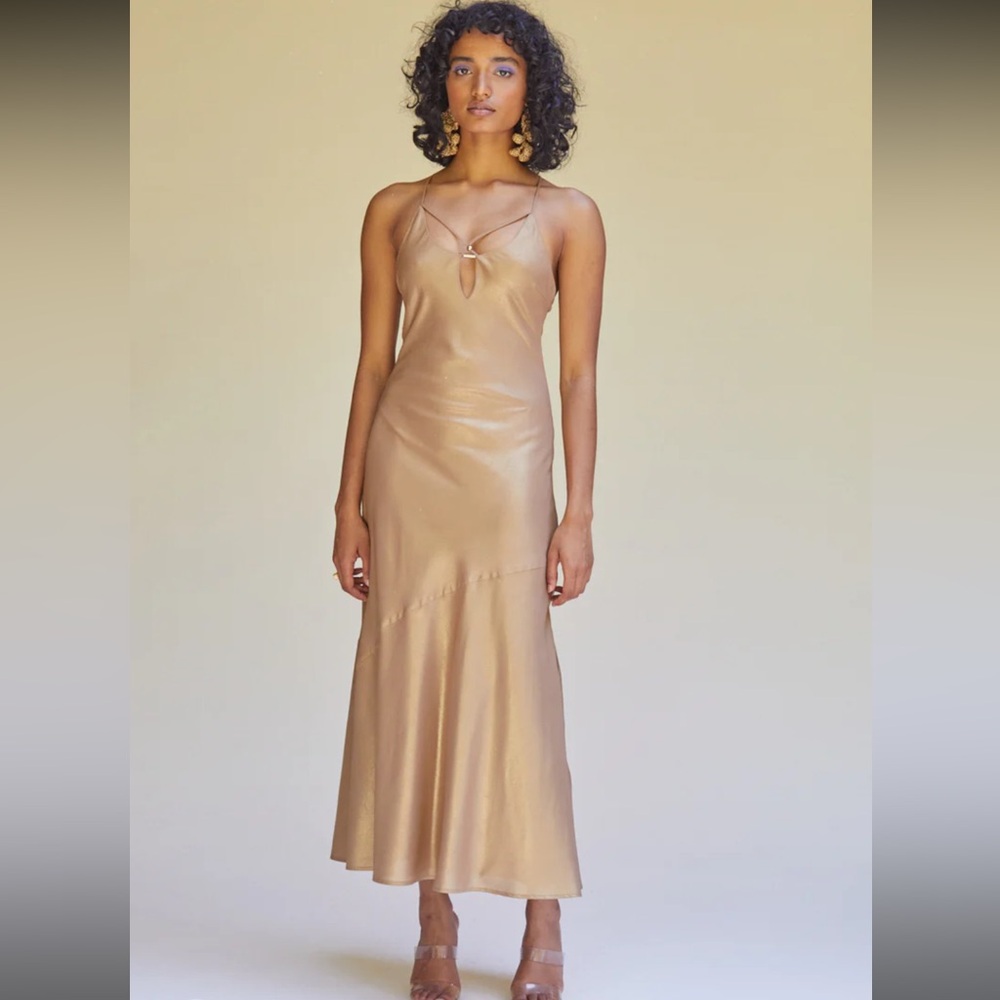 SUBOO - PIPER KEY HOLE SLIP DRESS W GOLD DETAILING - BRONZE - XS